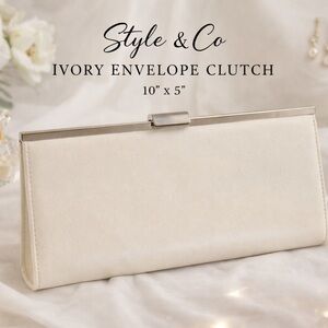 Style & Co Ivory Envelope Clutch | Minimal Chic Evening Handbag | 10” x 5”